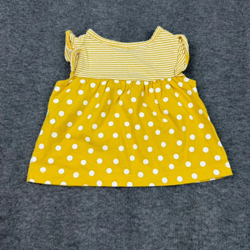 Carter's Top Baby Girl 9M Yellow Polka Dot Striped Flutter Sleeve‎ Pear Accent